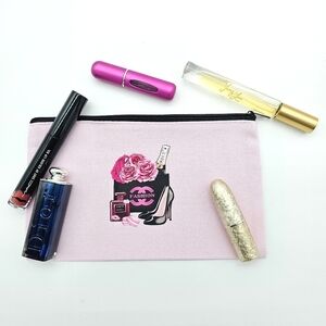Canvas Toiletry/Makeup Bag, Feminine Pouch, Travel Bag, Money Pouch, Pink. New